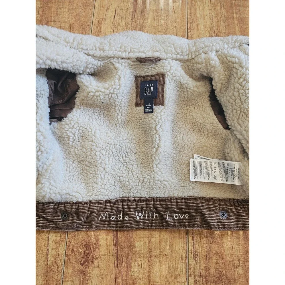 Baby Gap Deep Camel Corduroy Sherpa Lined Winter Coat Jacket Size 0-6M